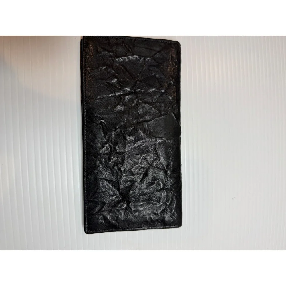 AMORNI‎ Black Leather Wrinkled Slim Bifold Wallet Organizer
